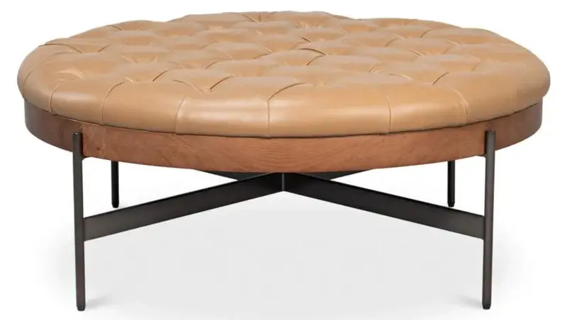 Corbet Tufted Cocktail Ottoman – Leather-Finished Base 1