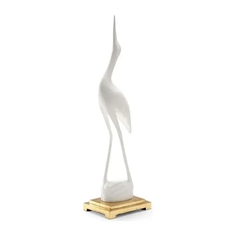 Crane Sculpture With White Gold Leaf Accents And Organic Form 1