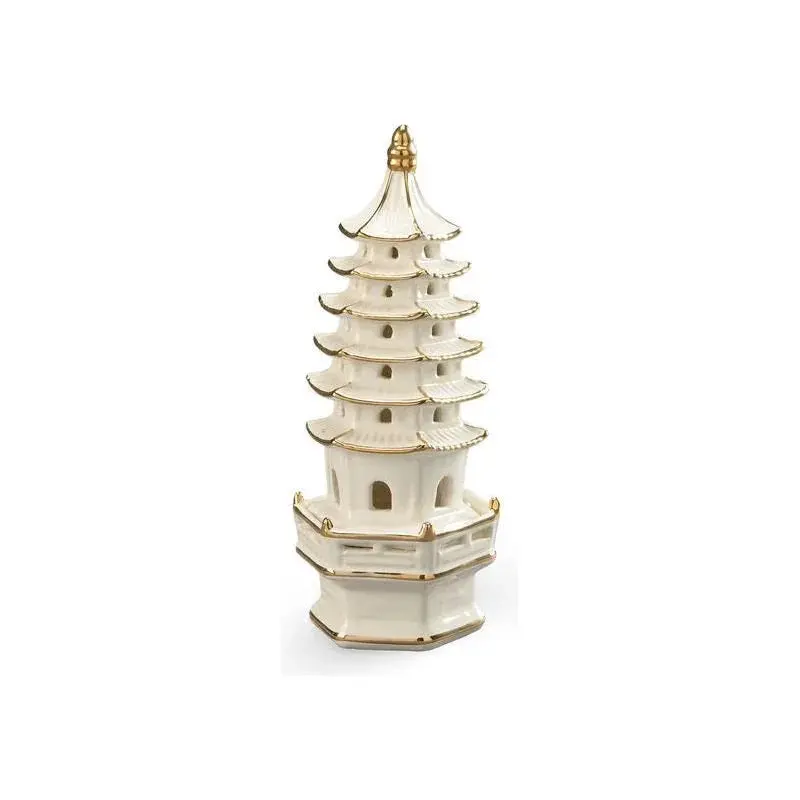 Cream And Gold Pagoda Miniature Sculpture 1