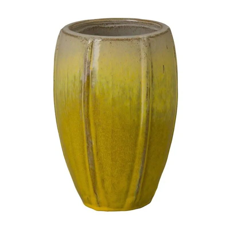 Crest Yellow Tall Ceramic Planter – Standalone Outdoor Accent 1