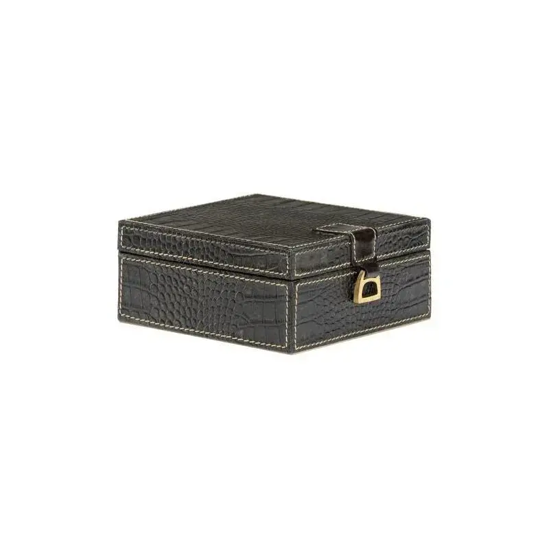 Croc Embossed Black Leather Hinged Box 1