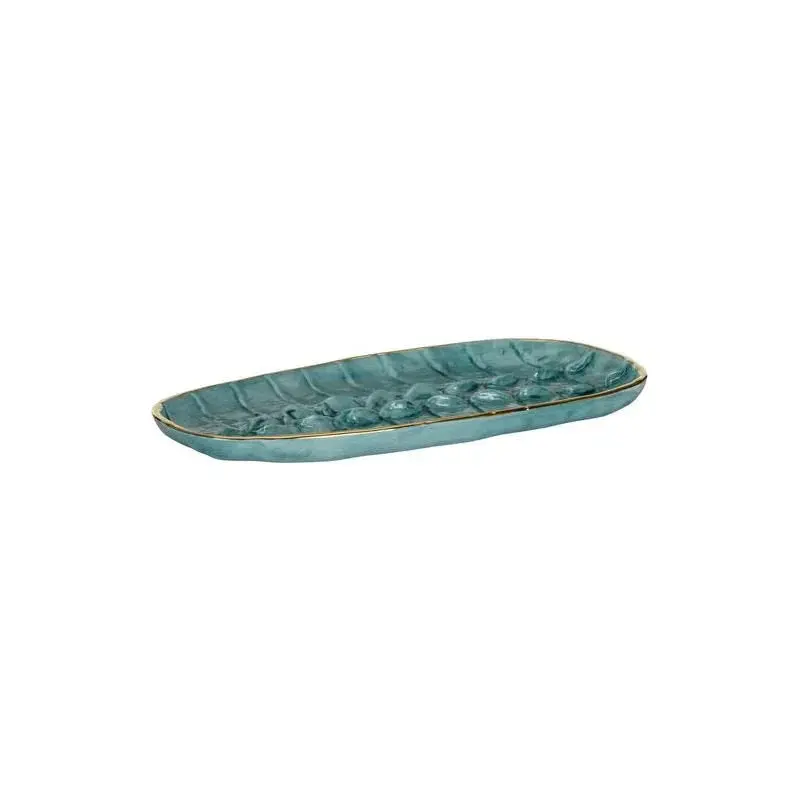 Crocodile-Texture Turquoise Glazed Ceramic Tray 1