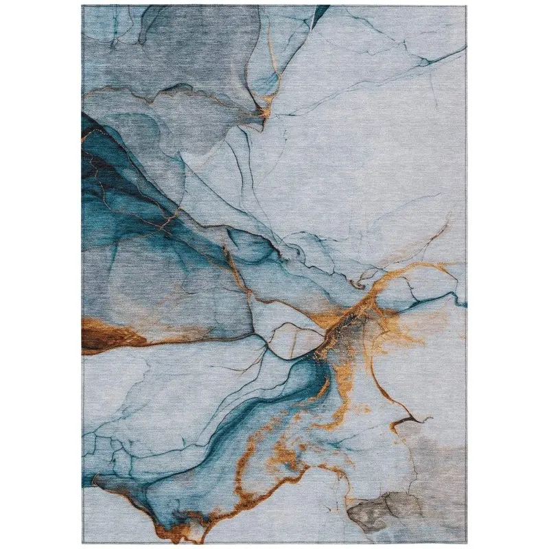 Daeanor Blue Indoor-Outdoor Rug – Low-Pile Washable Area Rug 2
