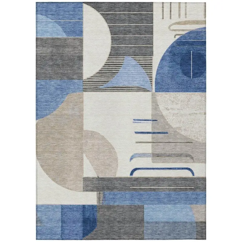 Daeira Blue Indoor-Outdoor Area Rug – Nautical-Themed Washable Floor Mat 2
