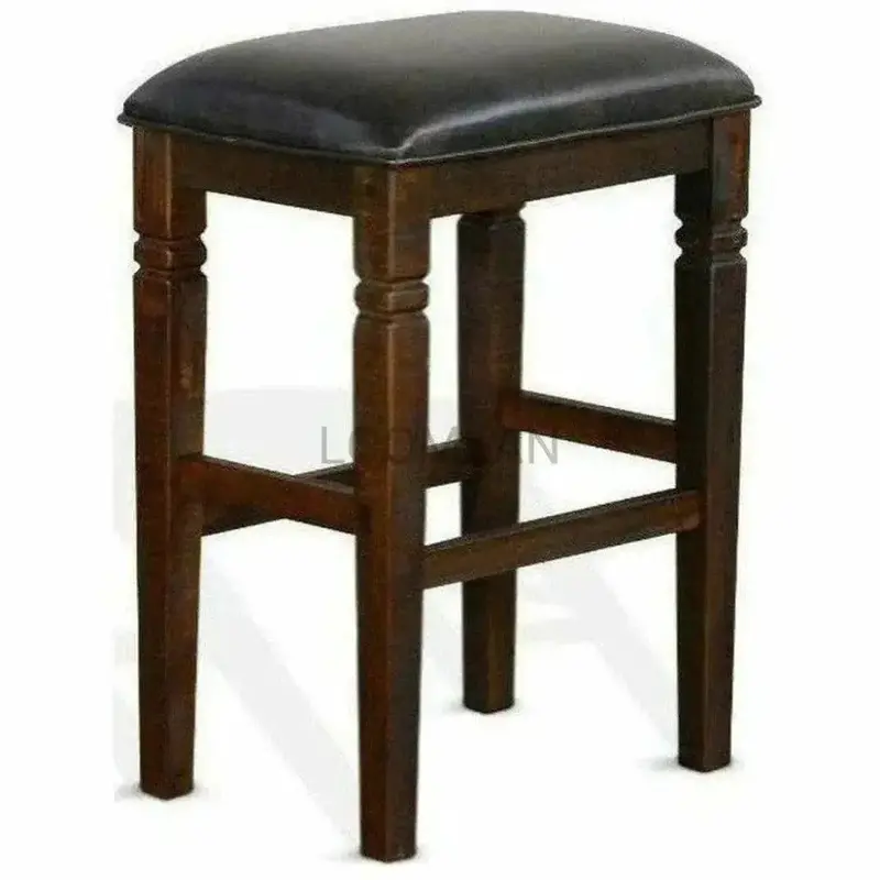 Dark Rustic Leather Barstools – Backless Farmhouse-Style Set Of Two 1