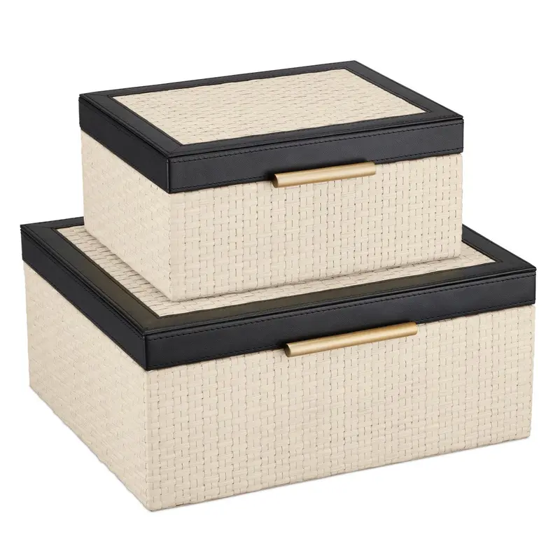 Deanna Leather-Wrapped Decorative Boxes – Set Of Two 1