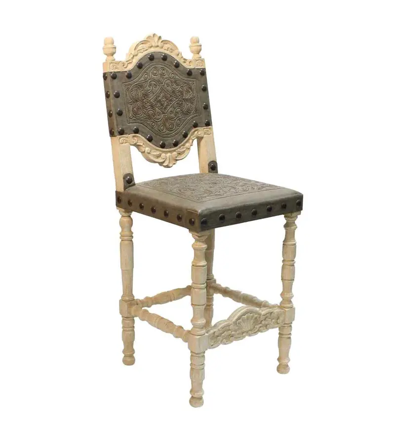 Del Rey Barstool – Hand-Tooled Vegetable-Tanned Leather Design 1