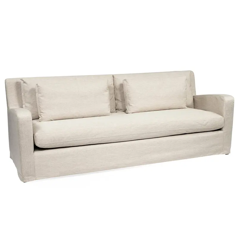 Denly Three-Seater Sofa In Removable Beige Linen-Like Slipcover 1