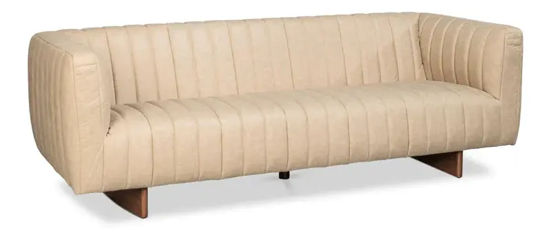 Denys Cappuccino Leather Sofa – White Top-Grain Upholstery 1