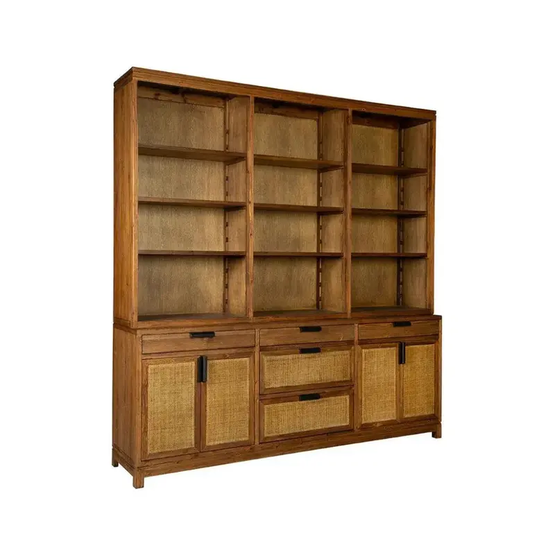 Dewitt Display Cabinet With Natural Wood Accents And Glass Shelving 1