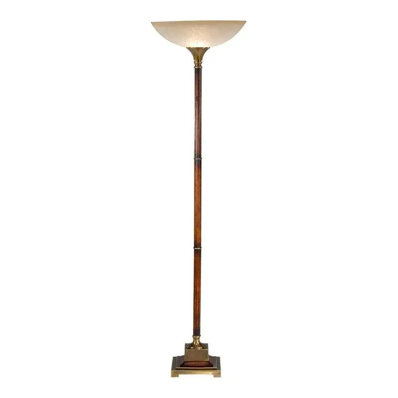 Distressed Wood Torchiere Floor Lamp – Vintage-Inspired Uplighting Fixture 1