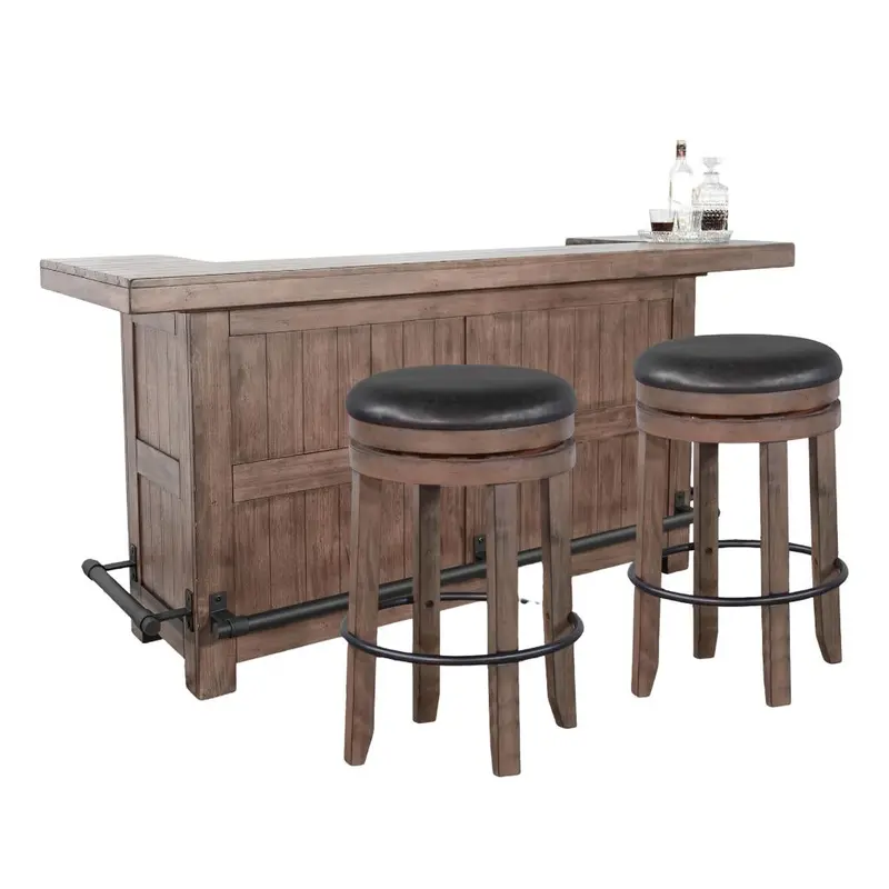Doe Valley Wooden Bar Table Paired With Swivel Barstools 1
