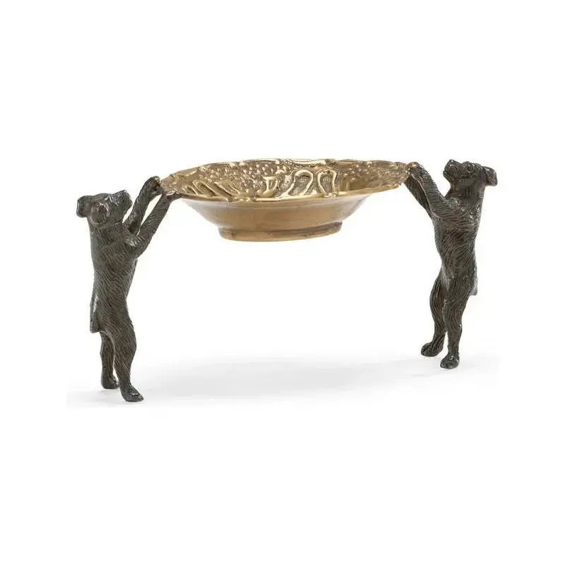 Dogs Bearing Dish – Antique Bronze Tabletop Sculpture 1