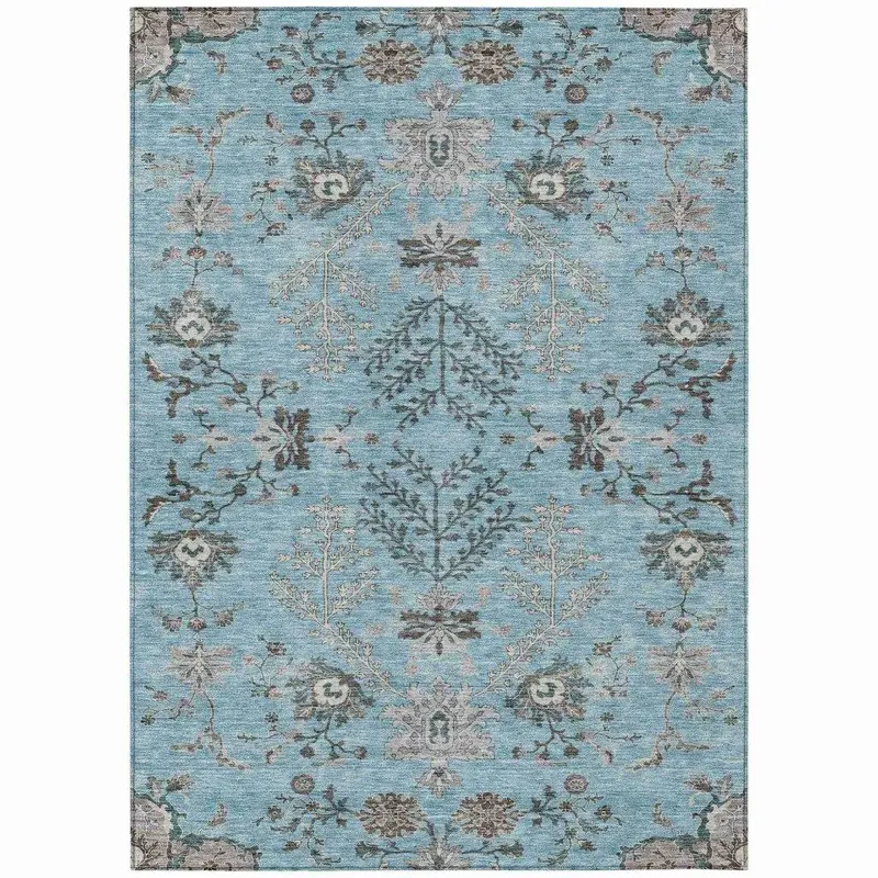 Doris Sky Blue Washable Patio Rug – Airy, Light-Reflective Indoor-Outdoor Floor Mat 2