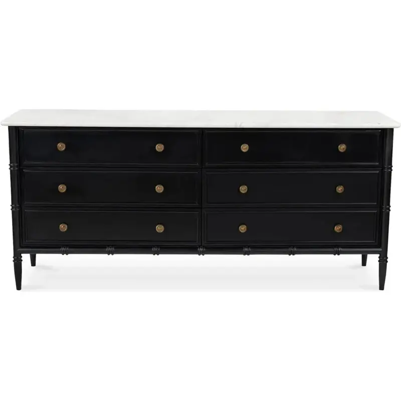 Eleanor 6-Drawer Dresser – Black Wood Frame With Grey Marble Top 1