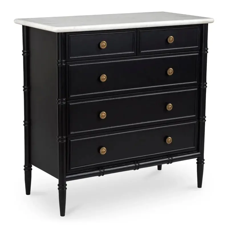 Eleanor Five-Drawer Chest In Black Finish With Marble Detailing 1