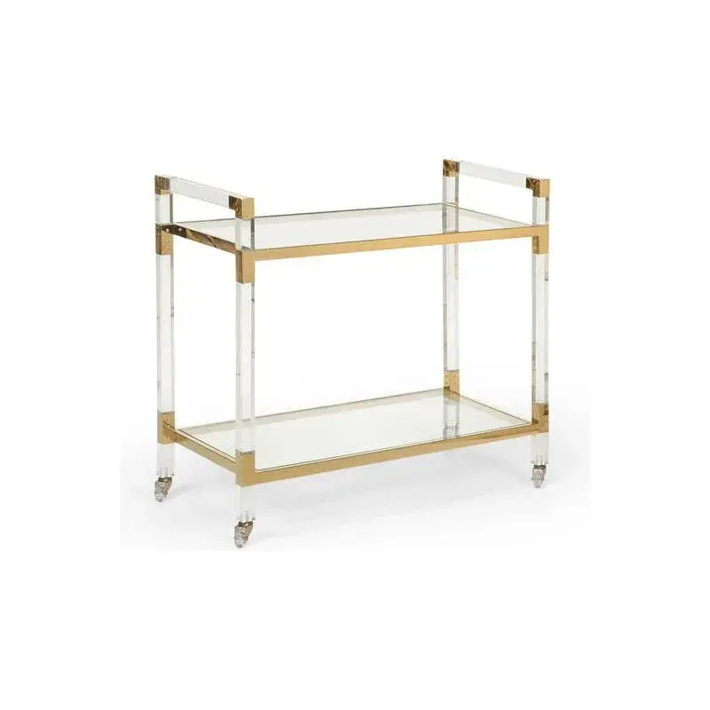 Elegant Bar Cart With Acrylic Shelves And Brass-Finished Frame 1