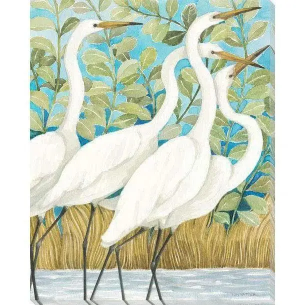 Elegant Egret And White Birds Coastal Canvas Print 1