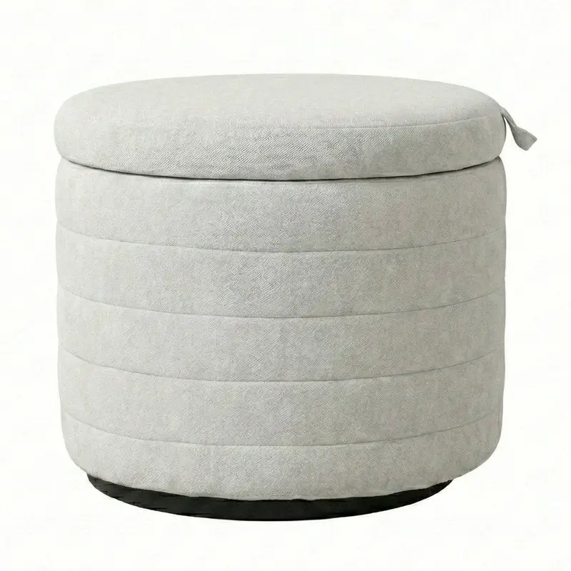 Elio Upholstered White Fabric Storage Ottoman 1