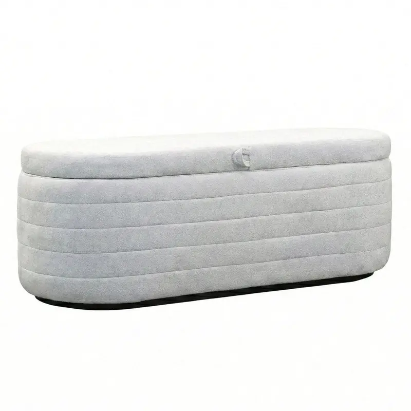 Elio White Fabric Bench With Hidden Storage For Bedrooms 1