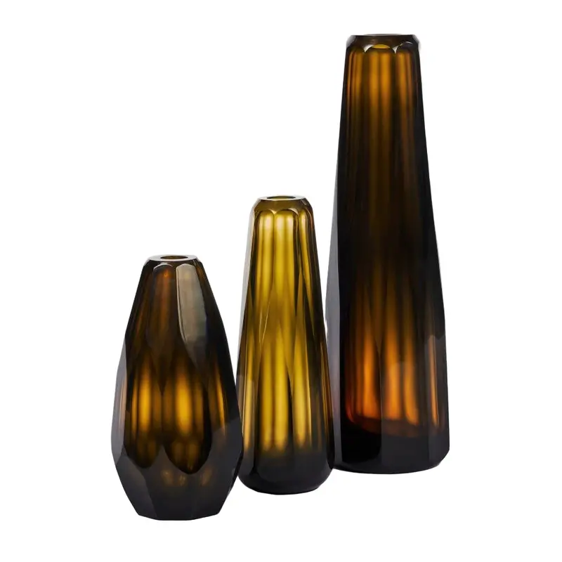 Elise Warm Olive Glass Vase Trio – Soft Tonal Elegance 1