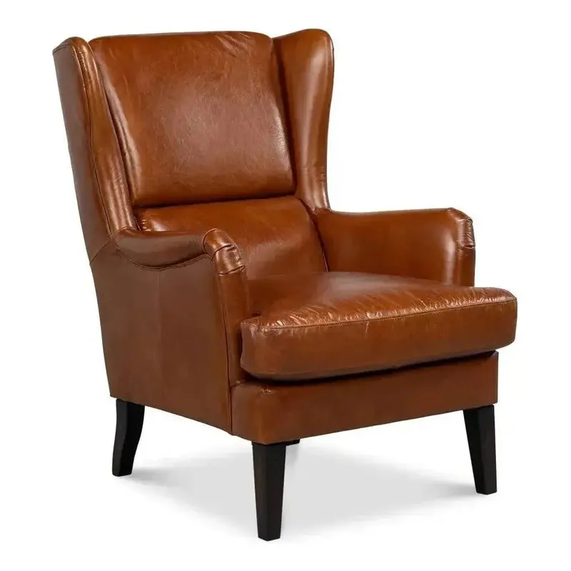 Elite Wingback Armchair In Rich Brown Leather 1