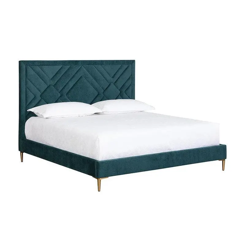 Elizio Mid-Century Inspired Fabric Bed Frame – Upholstered Headboard 1