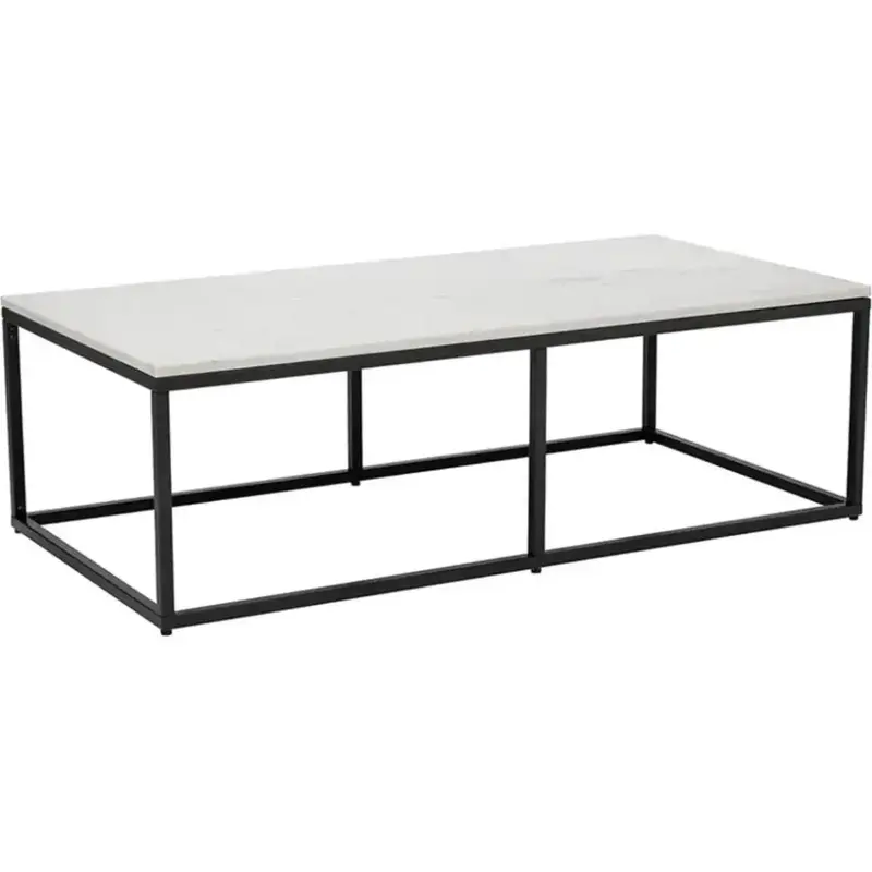 Ellery Rectangular Marble Coffee Table – Natural Stone Living Room Centerpiece 1