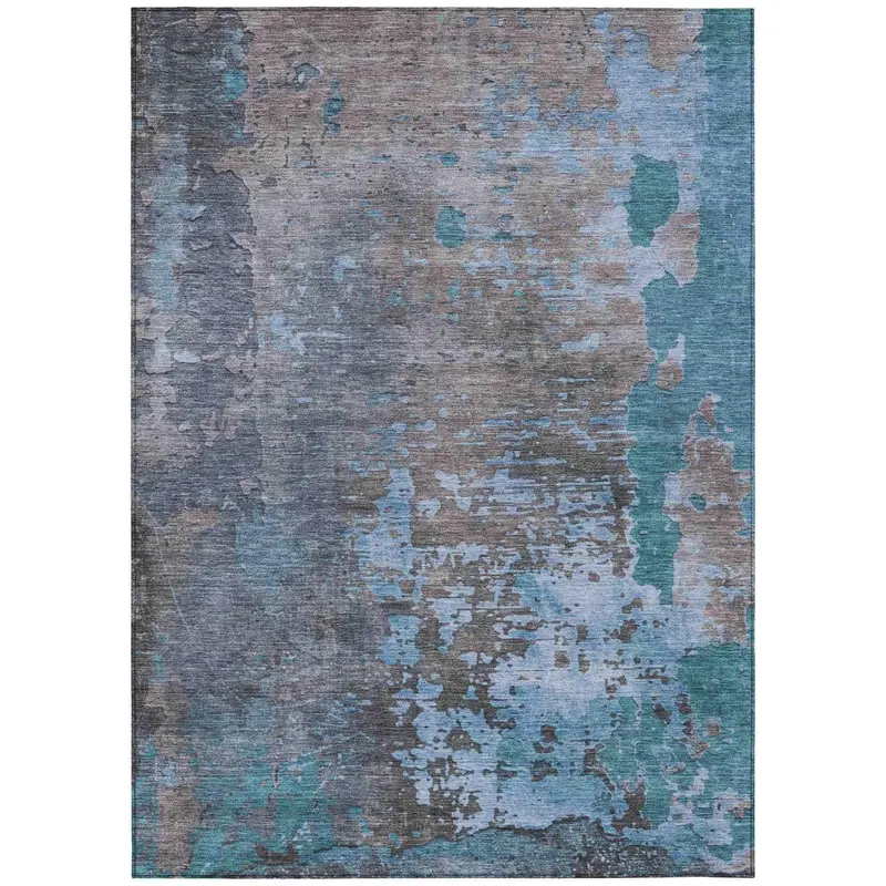 Eloril Teal Indoor-Outdoor Washable Area Rug 1