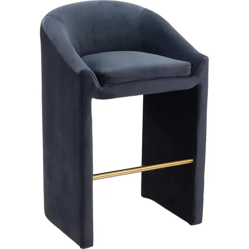 Emas Velvet Barstool In Midnight Gray 1