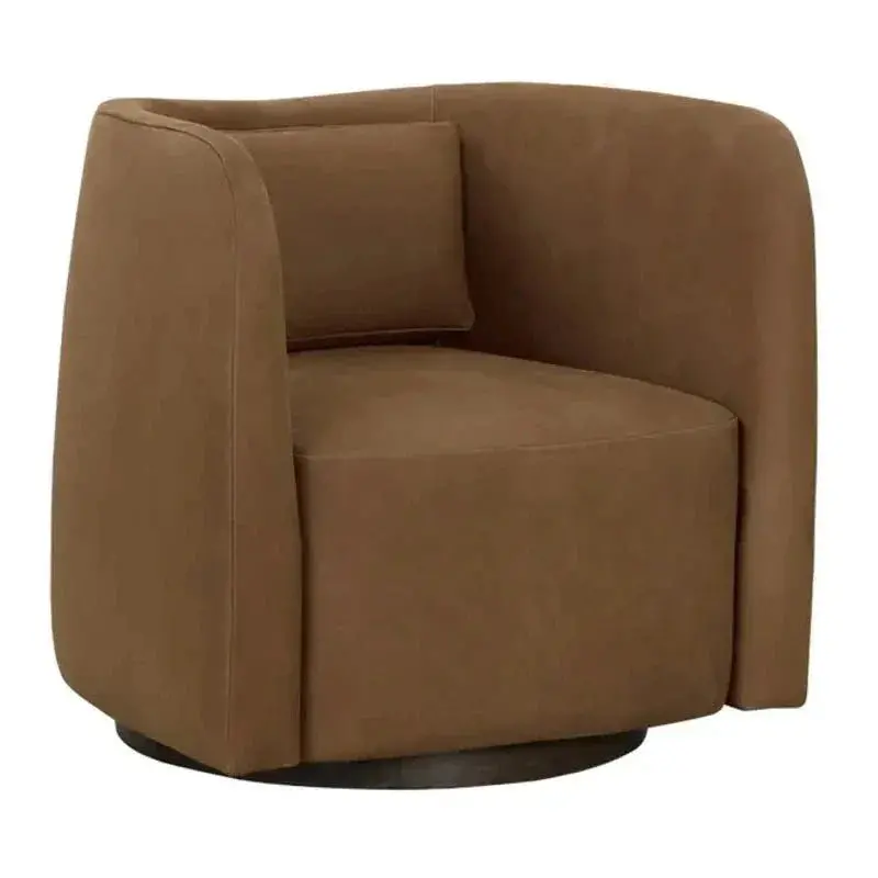 Emilie Swivel Lounge Chair – Genuine Leather Rotating Accent Chair 1
