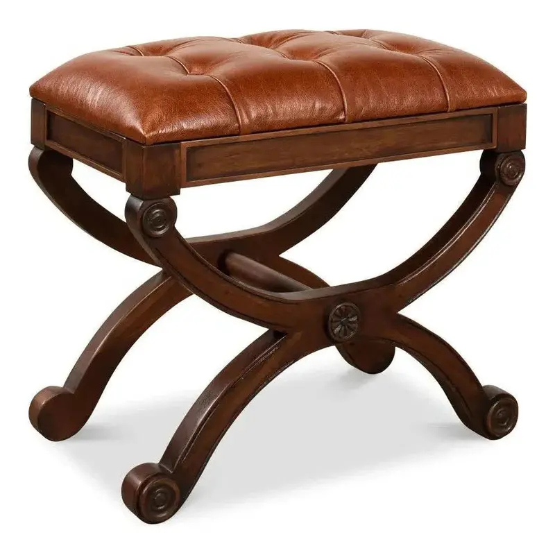 Empire-Style Stool With Genuine Leather Seat 1