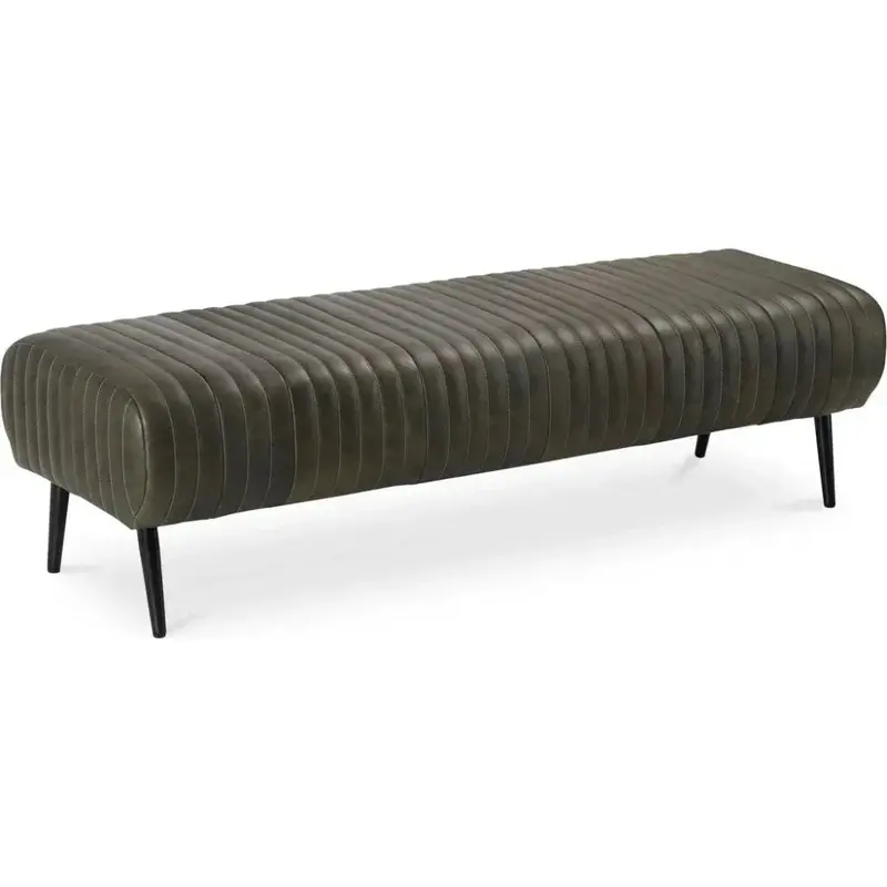 Endora Black Coffee Bench With Grain Leather And Iron Frame 1