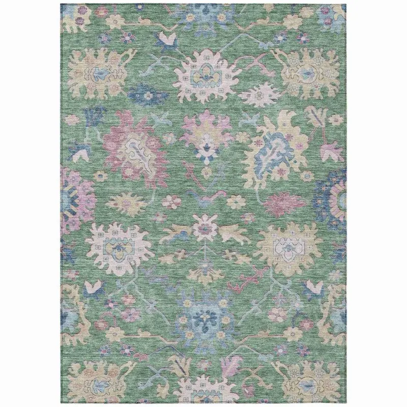 Eugene Emerald Green Washable Rug – Indoor/Outdoor Versatile Floor Covering 2