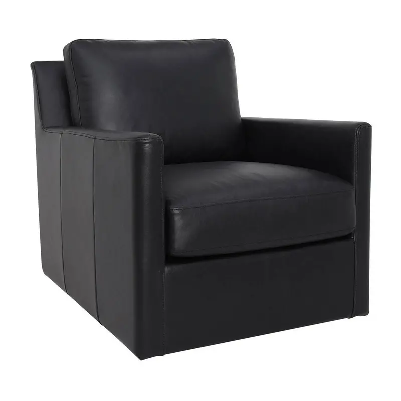 Europa Premium Black Top-Grain Leather Swivel Glider Chair 1
