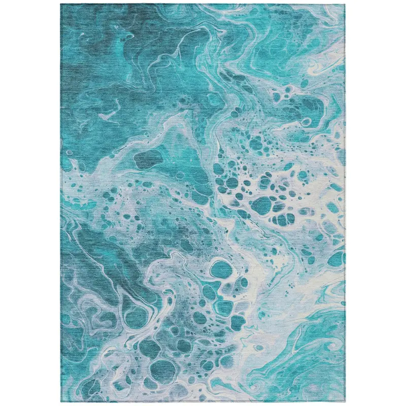 Faerara Teal Indoor-Outdoor Washable Area Rug 1