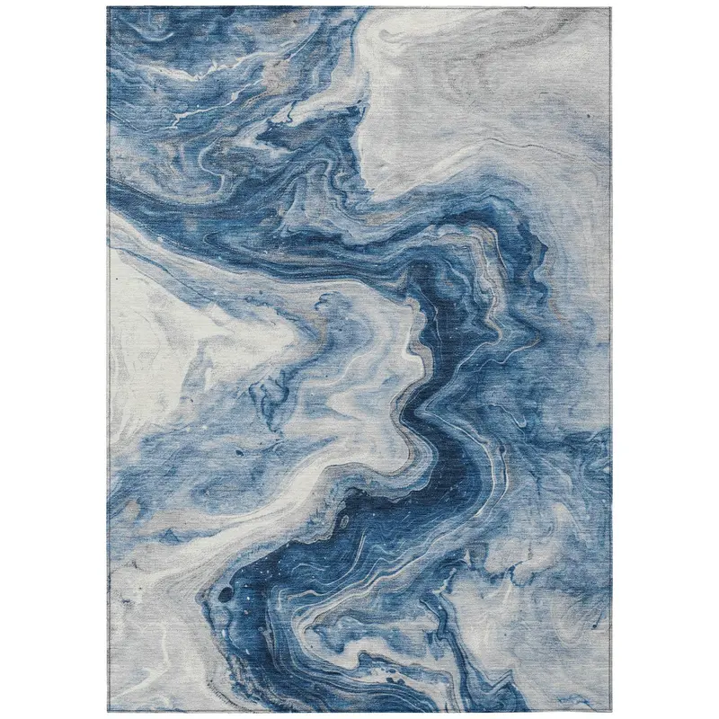 Faeras Blue Indoor-Outdoor Washable Area Rug 1