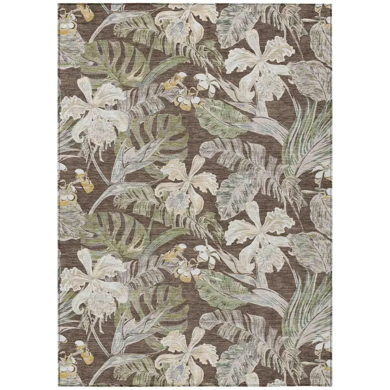 Faereth Brown Indoor-Outdoor Washable Area Rug 1
