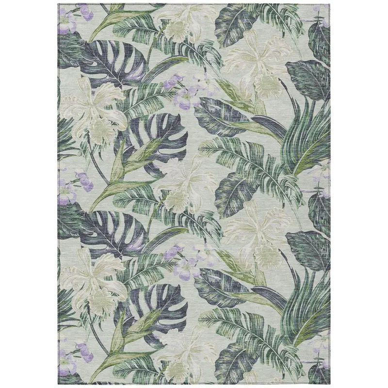 Faereth Green Indoor-Outdoor Washable Area Rug 1