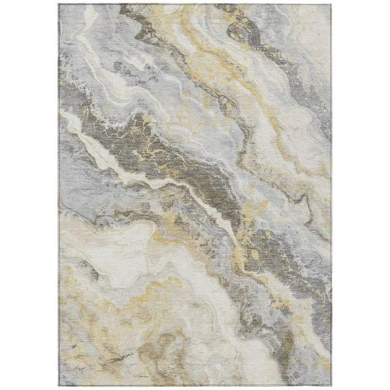 Faeriel Gold Elegant Indoor-Outdoor Washable Rug 1