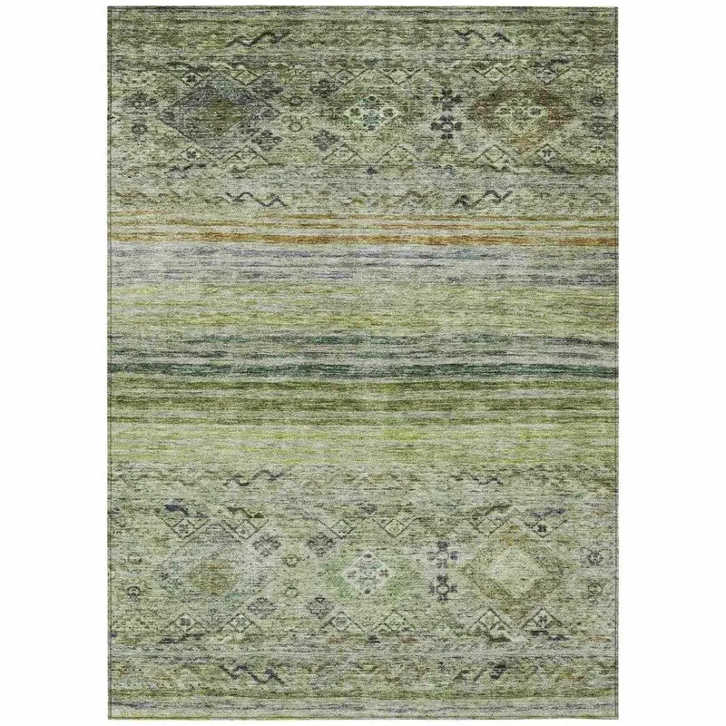 Fariza Olive Green Indoor-Outdoor Rug – All-Season Washable Area Mat 2