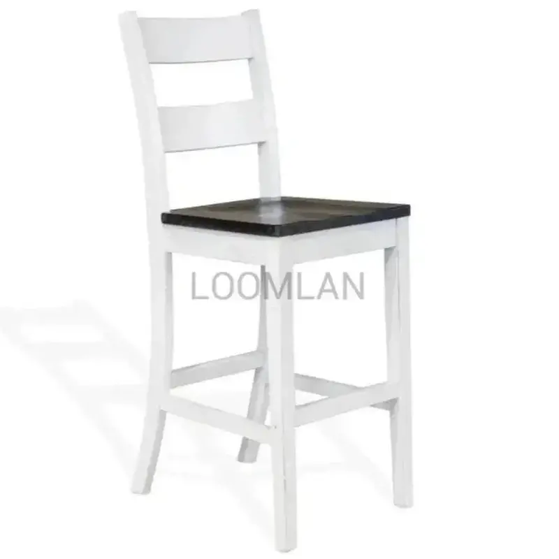 Farmhouse-Style Ladderback Bar Stool Set – Wooden Seat, 2-Piece 1
