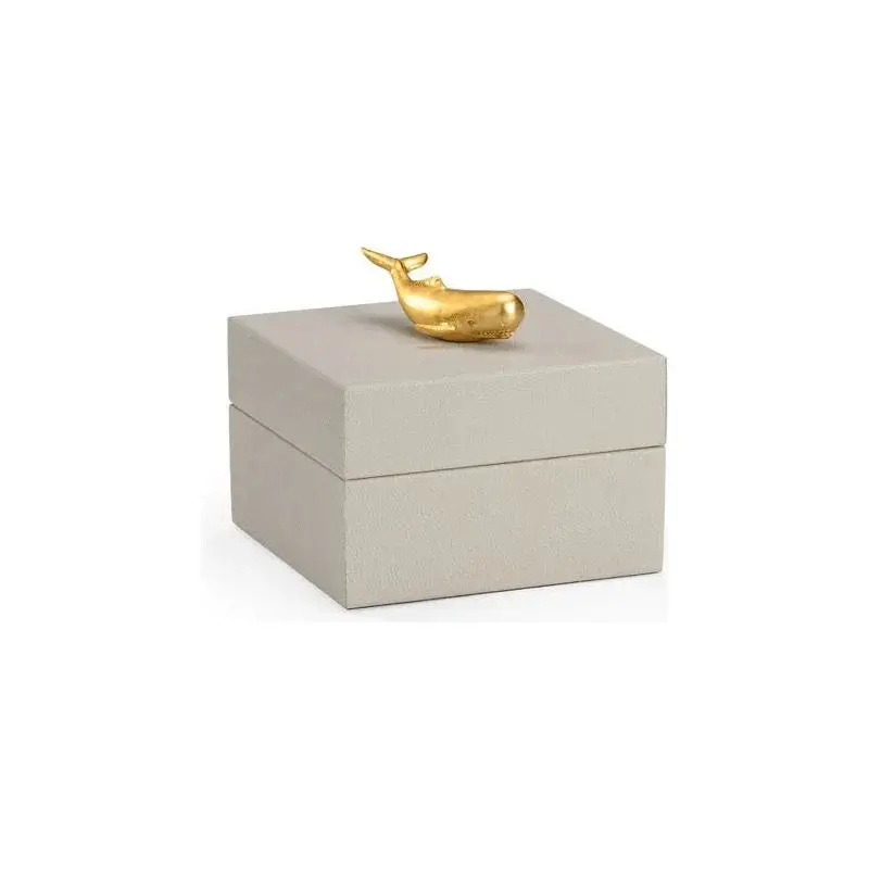 Faux Leather Jewelry Box With Metallic Gold Whale Handles 1