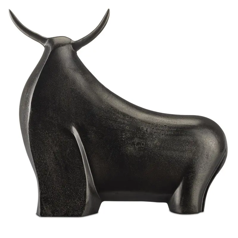 Ferdinand Aluminum Bull Sculpture – Black Metallic Animal Figurine 1