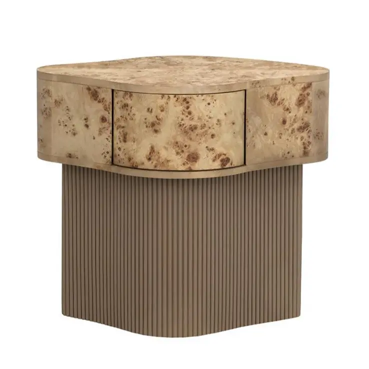 Fern Single-Drawer Wooden Nightstand With Organic Shape Details 1