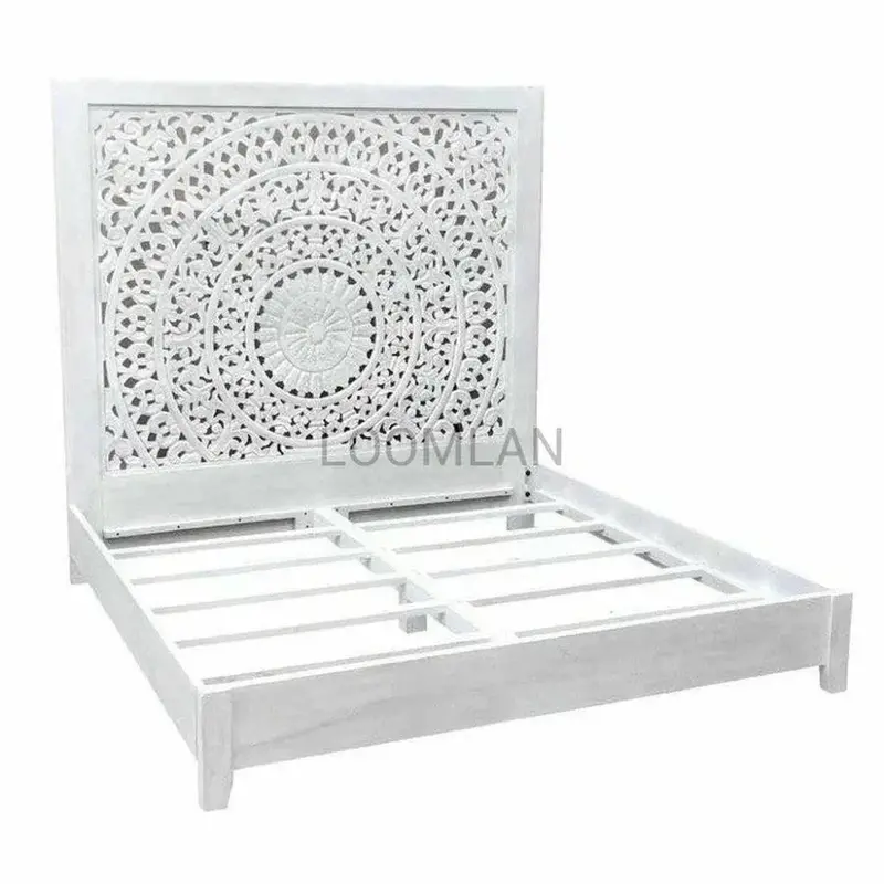 Feyloren White Wooden Bed Frame With Tall Arched Headboard 1