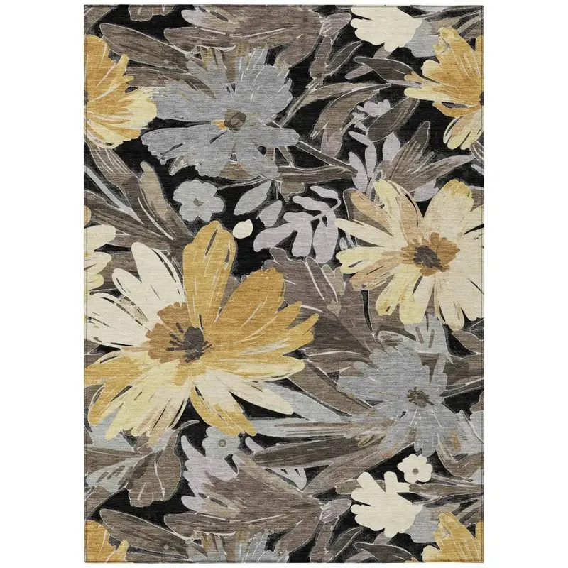 Fibrosa Black Weatherproof Indoor-Outdoor Rug – Low-Pile Washable Area Mat 2