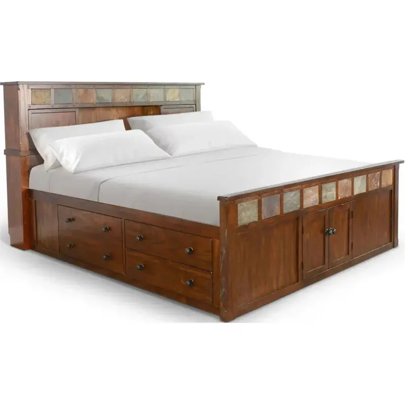 Finish Dark Brown Wooden Storage Bed Frame 1