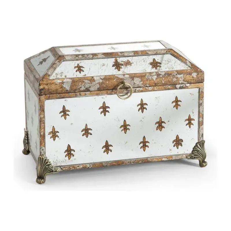 Fleur-De-Lis Mirrored White Decor Box 1