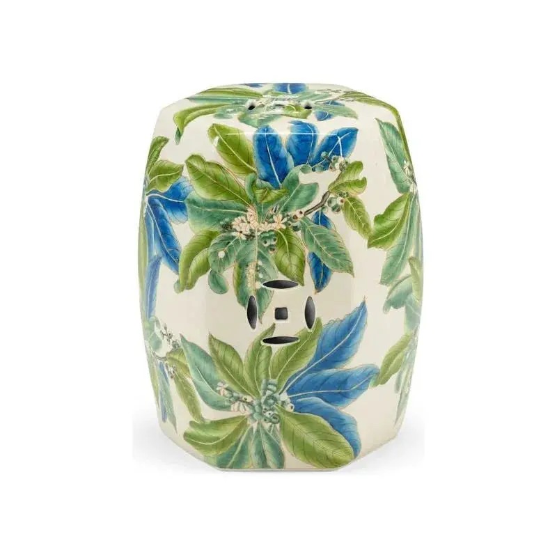 Floral-Embellished White Glazed Porcelain Garden Stool 1